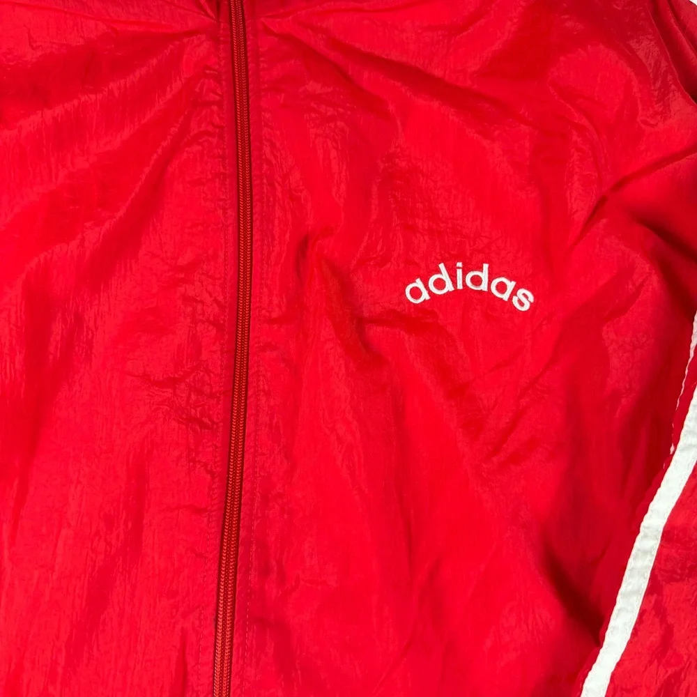 Vintage Adidas Windbreaker Jacket Mens XL Red White 3 Stripe Full Zip‎ Track